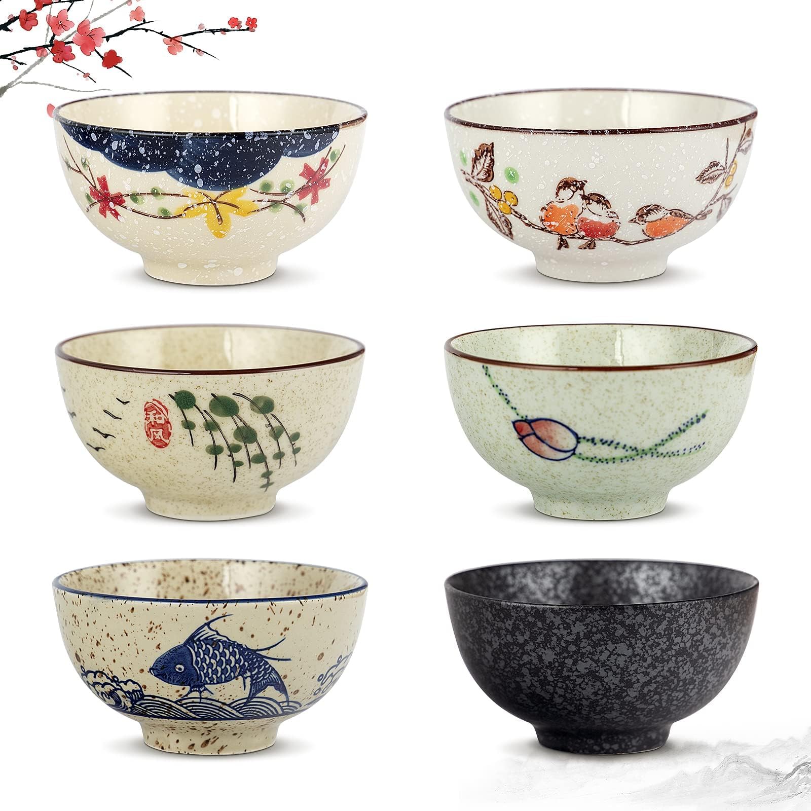 皿・プレート Vintage Miller Vrana handmade bowls clothmile 4.5 Inch Japanese Retro Rice Bowls Set of 6 Japanese